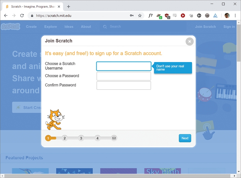 Set up a Scratch account, Getting started with Scratch, Scratch